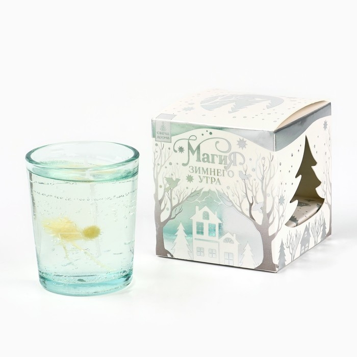 Свеча гелевая новогодняя в стакане с декором внутри &laquo;Новый год: Цветочнаяя&raquo; 5 х 5 х 6 см