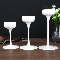 Подсвечник стекло "Бокал-креманка" белый набор 3 шт h- 20, 23, 26х12х12 см