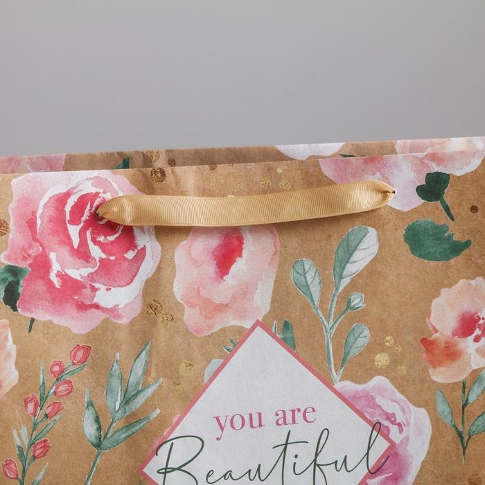 Пакет подарочный крафтовый горизонтальный, упаковка, «You are beautiful», 40 х 31 х 11.5 см Пакет подарочный крафтовый горизонтальный, упаковка, «You are beautiful», 40 х 31 х 11.5 см