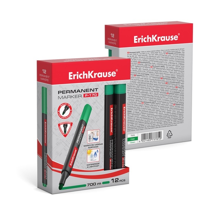 Маркер перманентный ErichKrause P-170, 2.0 мм, чернила на спиртовой основе, зелёный Маркер перманентный ErichKrause P-170, 2.0 мм, чернила на спиртовой основе, зелёный