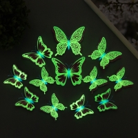 Магнит пластик светится в темноте "Розовые бабочки" двойные крылья набор 12 шт Магнит пластик светится в темноте "Розовые бабочки" двойные крылья набор 12 шт