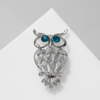 Брошь &laquo;Совушка&raquo;, цвет бело-синий в серебре