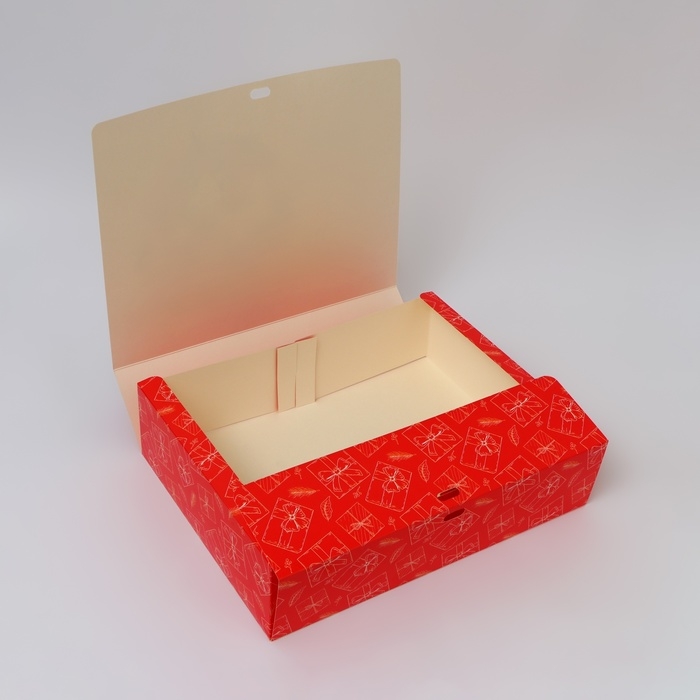 Новый год. Коробка подарочная новогодняя складная, упаковка, &laquo;Снигирь и венок&raquo;, 31 &times; 24,5 &times; 8 см .