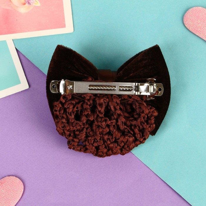 Заколка - автомат для волос QF &laquo;Бантик&raquo;, с сеточкой для пучка, d=10 см, коричневая