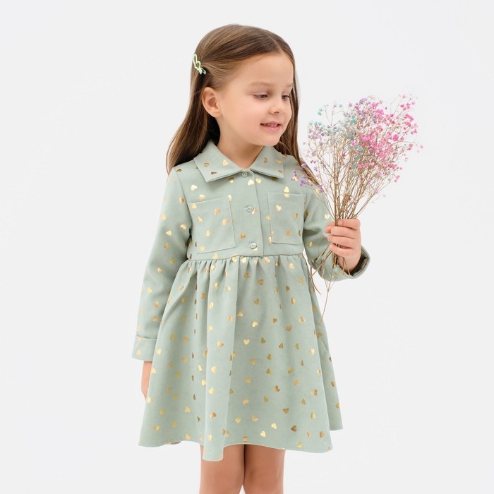 Платье детское KAFTAN Платье детское KAFTAN "Сердечки", р. 32 (110-116), зеленый