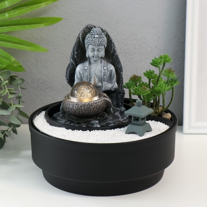 Фонтан настольный от сети, подсветка Фонтан настольный от сети, подсветка "Будда в саду Дзен" 21х21х21 см