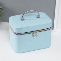 Шкатулка кожзам с зеркалом "Сердца" св-голубая набор 3 шт 19х10,5х10,5 21х13х14 15х23х17 см