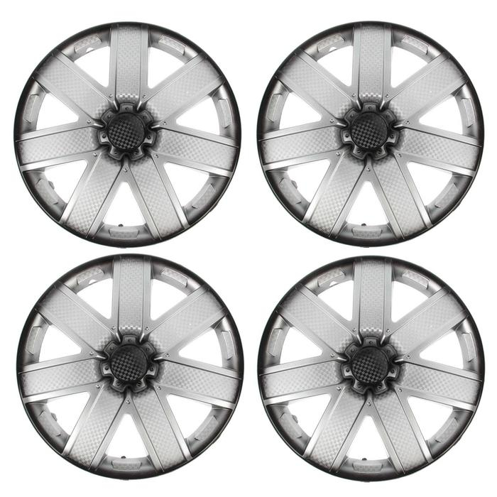 Колпаки колесные R14 "ГАЛАКСИ", серебристо-черный карбон, набор 4 шт.