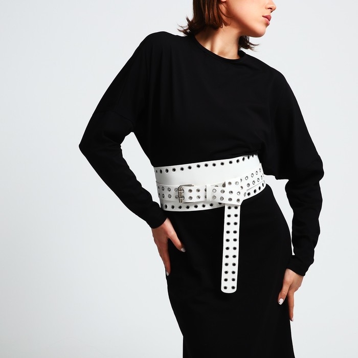 Ремень женский, пряжка металл, люверсы, цвет белый