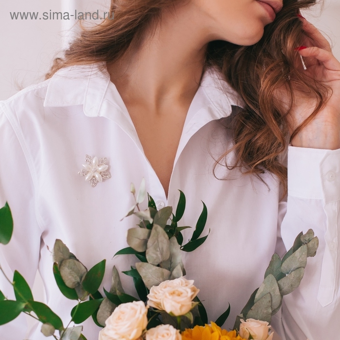 Брошь &laquo;Ассорти&raquo; цветы рисовые, цвет белый в серебре