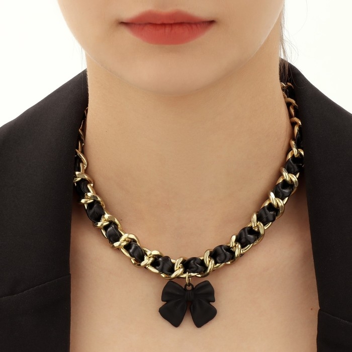 Чокер &laquo;Цепь&raquo; с бантом, цвет черный металл золото, 48 см