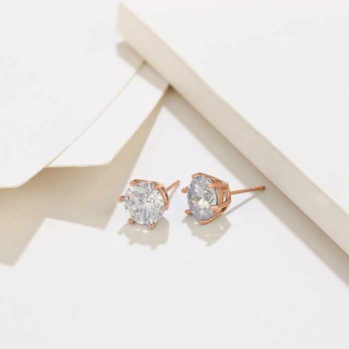 Серьги со стразами XUPING пусеты, цвет белый в розовом золоте Серьги со стразами XUPING пусеты, цвет белый в розовом золоте