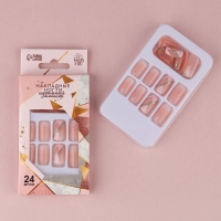 Накладные ногти &laquo;Геометрия&raquo;, 24 шт, клеевые пластины, форма квадрат, цвет розовый/золостистый