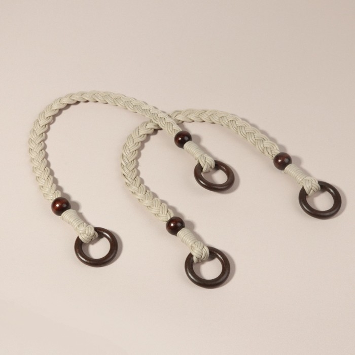 Ручки для сумки, 2 шт, вощёный шнур/дерево, 48 &times; 2 см, цвет бежевый