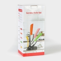 Набор кухонный «Изгиб», 5 предметов: ножи 7,5 см, 10 см, 13 см, 15 см, овощечистка, на подставке, цвет фиолетовый Набор кухонный «Изгиб», 5 предметов: ножи 7,5 см, 10 см, 13 см, 15 см, овощечистка, на подставке, цвет фиолетовый