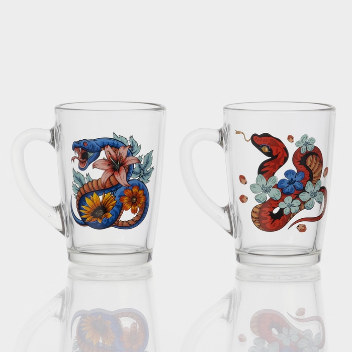 Кружка стеклянная кофейная &laquo;Цветы и змеи&raquo;, 300 мл, МИКС