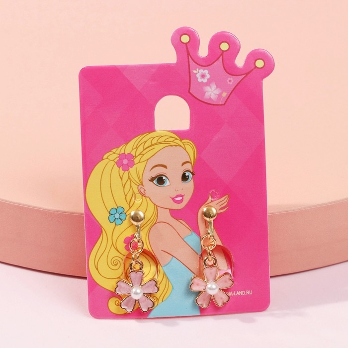 Серьги-клипсы детские &laquo;Выбражулька&raquo; цветочек с жемчужиной, цвет бело-персиковый в золоте