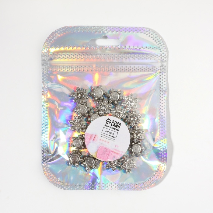 Набор кабошонов со стразами &laquo;Цветок&raquo;, d = 12,3 мм, 20 шт, цвет серебряный