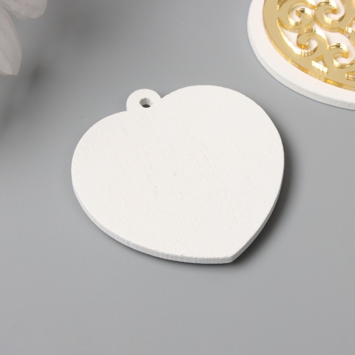 Декор для творчества дерево, пластик "Ажурное сердце" зеркальный набор 2 шт 4,2х4,3 см