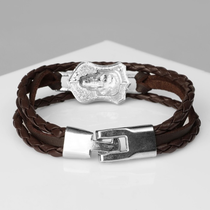Браслет мужской &laquo;Гордон&raquo; череп, цвет коричневый с серебром, 21,5 см