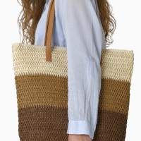 Сумка пляжная Полосы, 47*12*35, отд на молнии, подкладка, беж/коричневый