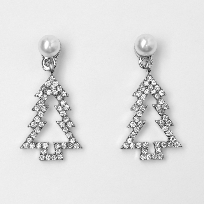 Новый год! Серьги &laquo;Новогодние&raquo; ёлка-трафарет, цвет белый в золоте