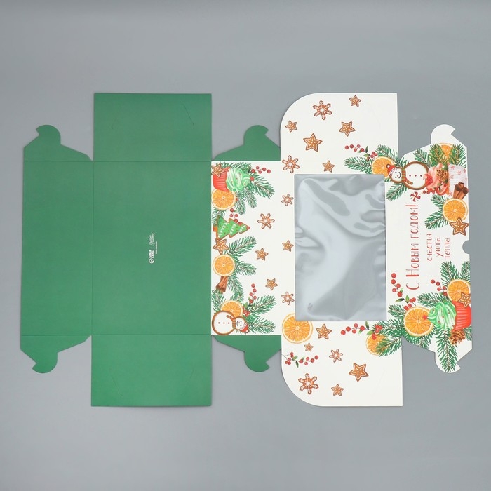 Коробка для капкейков складная с двусторонним нанесением &laquo;С Новым годом&raquo;, 25 х 17 х 10 см, Новый год