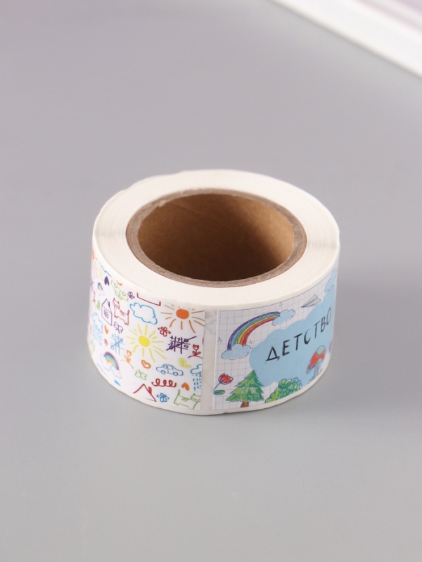 Наклейка бумага "Детские рисунки" 3х5 см 200 шт в рулоне