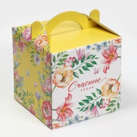 Коробка кондитерская с окном, сундук, упаковка, &laquo;Акварельные цветы&raquo; 20 х 20 х 20 см