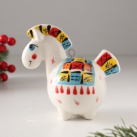Ёлочный фарфоровый шар "Лошадь Пэчворк" /авторская роспись/, 11 см