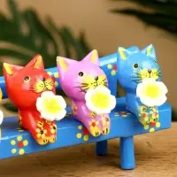 Сувенир "Котята на скамейке" дерево 19х8х6 см, цв. голубой