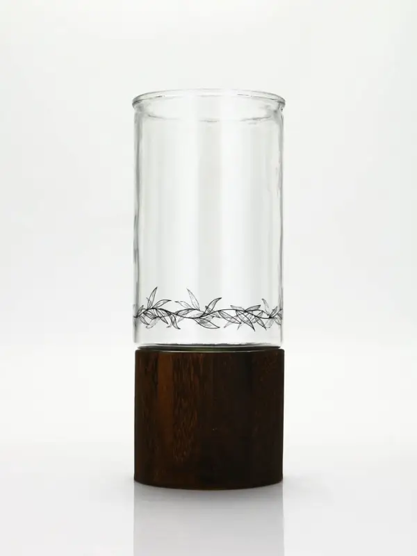 Стеклянная ваза с деревянной подставкой, 10х25,5х10 см