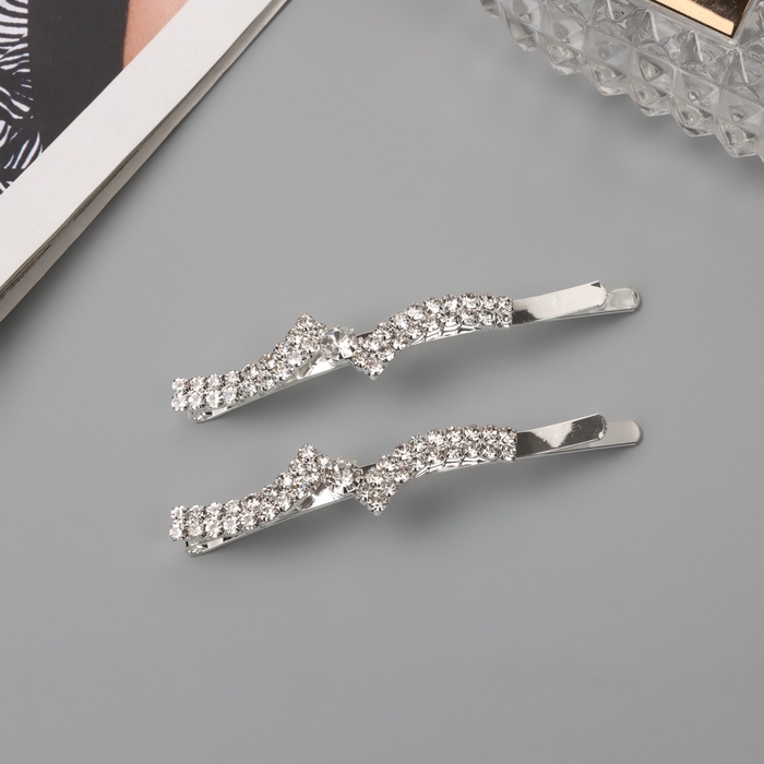 Невидимка для волос &laquo;Беат&raquo; (набор 2 шт) волна уголок, 6 см, серебро