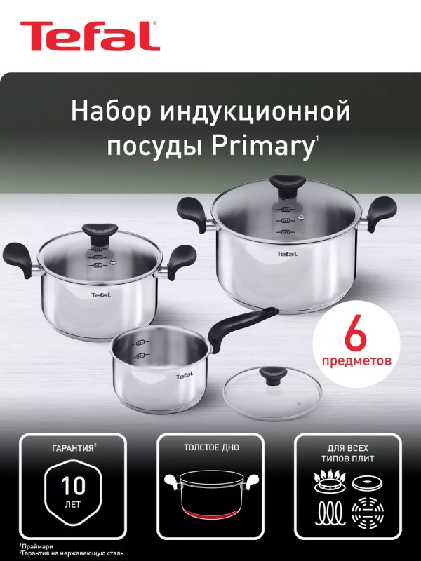 Набор посуды Primary, из нержавеющей стали, 6 предметов