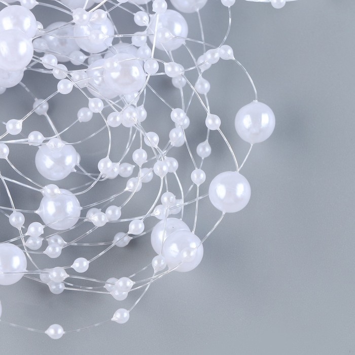 Леска для декора с бусинками, длина &mdash; 4,8 м, цвет белый