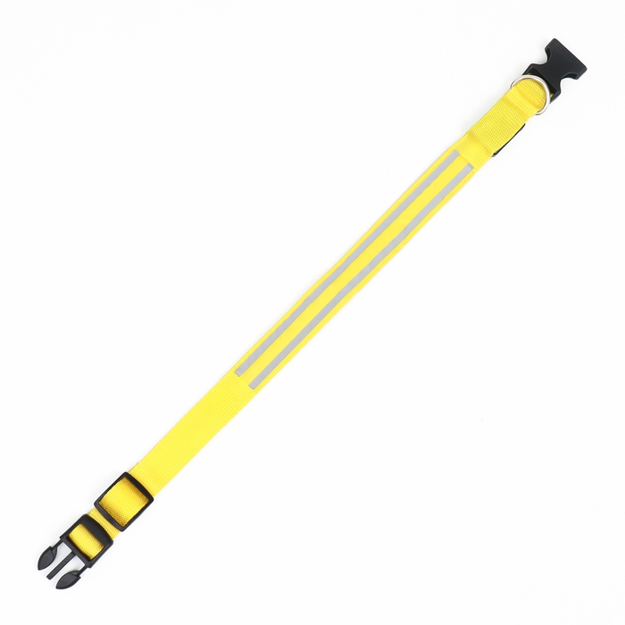 Ошейник с подсветкой Двойная полоса размер L, ОШ 45-52 х 2,5 см 3 режима свечения жёлтый