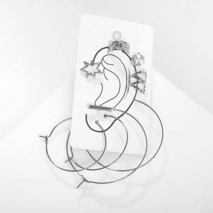 Серьги &laquo;Каффы&raquo; имидж, цвет серебро, набор