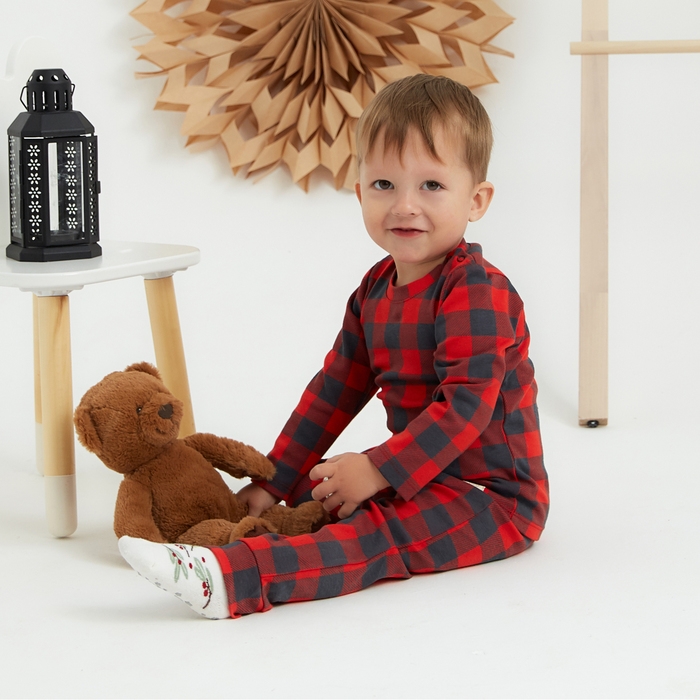 Костюм: джемпер и брюки Крошка Я "Клеточка", рост 68-74 см, красный