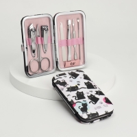 Набор маникюрный &laquo;Мур-мяу&raquo;, 7 предметов, в футляре, цвет чёрный/белый