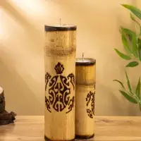 Свеча в бамбуке тройная &laquo;Экзотика&raquo;, 13&times;15&times;30 см, 100 мл, бежевая