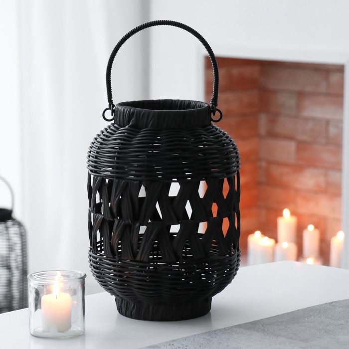 Подсвечник пластик "Фонарик. Корзинка" чёрный 30х21х21 см