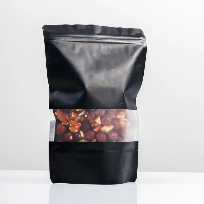 Пакет дой - пак, матовый, чёрный с окном, 14&times;20&times;4 см