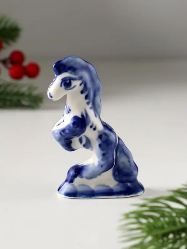 Сувенир Лошадь цирковая малая, 8,5х6,5 см, гжель