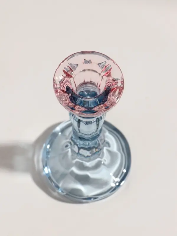 Подсвечник стекло "Градиент. Фактура" розово-голубой d=2,2 см 7х7х15 см