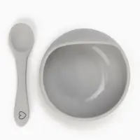 Тарелка детская на присоске и ложка, серый, Mum&Baby