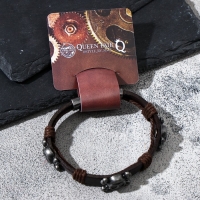 Браслет кожа &laquo;Череп&raquo; крупный, с костями, цвет тёмно-коричневый с чернёным серебром, 8 см