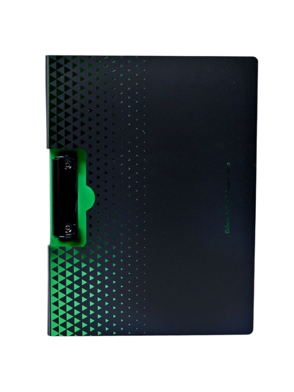 Папка с прижимом формат А4 пластик1400мкр,Черная с металлизированой отделкой МИКС