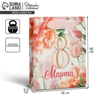 Пакет подарочный ламинированный, упаковка, &laquo;8 марта&raquo;, цветы, S 12 х 15 х 5.5 см