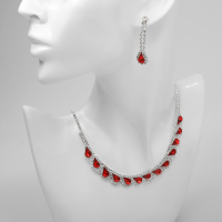 Набор 2 предмета: серьги, колье «Листопад» капли, цвет красно-белый в серебре, 45см Набор 2 предмета: серьги, колье «Листопад» капли, цвет красно-белый в серебре, 45см