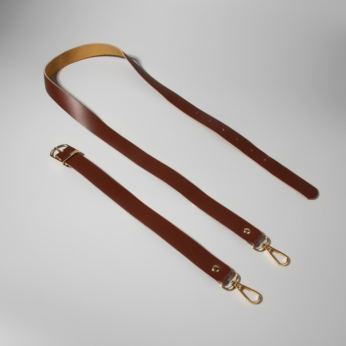 Ручка для сумки из натуральной кожи, регулируемая, с карабинами, 125 &plusmn; 2 см &times; 2,5 см, цвет коричневый/золотой